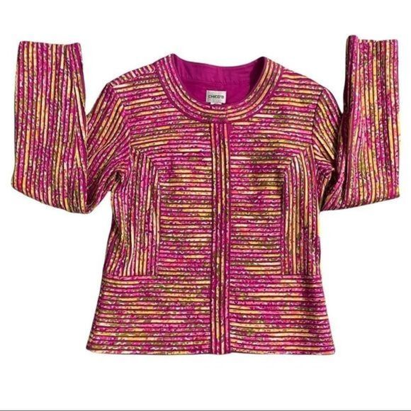 Chico's‎ Annabelle Pink Striped Blazer Sugarberry Dream Size 0 (4) - Picture 9 of 13